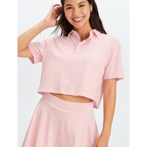 NWT Fabletics Womens Boxy Semi-Cropped Short Sleeve Polo Orchid Pink Size Medium